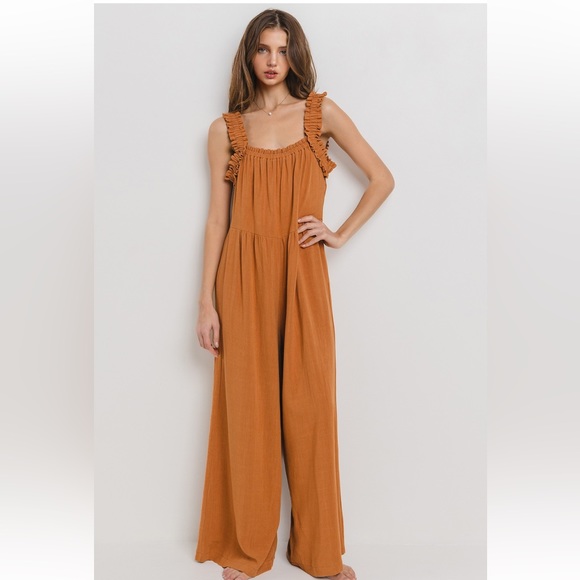 17 Solid Ruffle Strap Wide Leg Jumpsuit - Picture 5 of 7